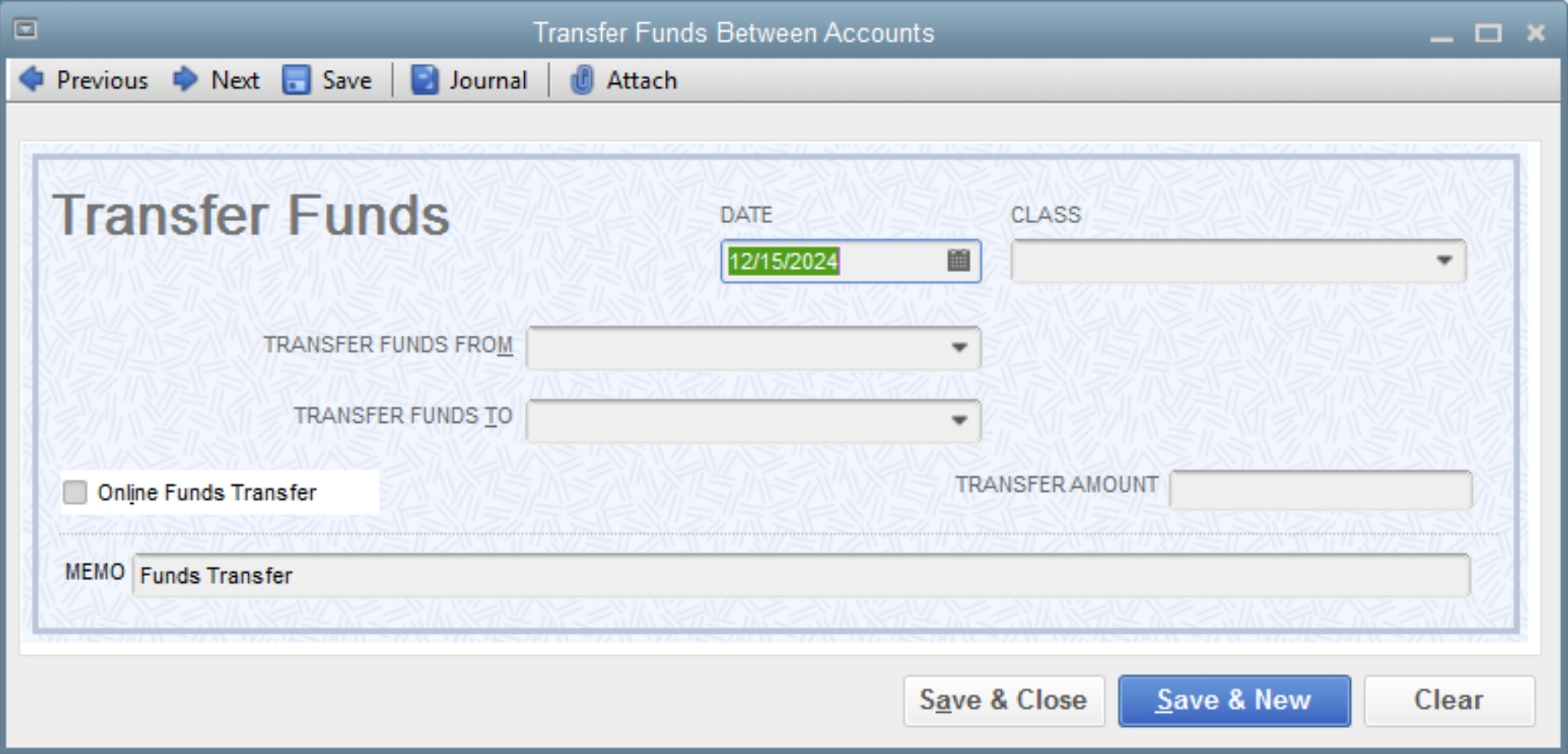 Transfer Funds - QuickBooks
